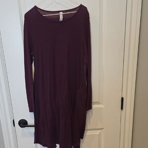 Zenana Outfitters Burgundy Long Sleeve Dress